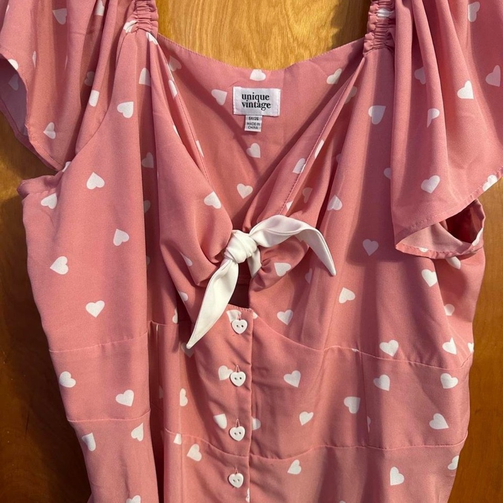 Unique Vintage Ellias Dress - Pink & White Hearts - Picture 4 of 6
